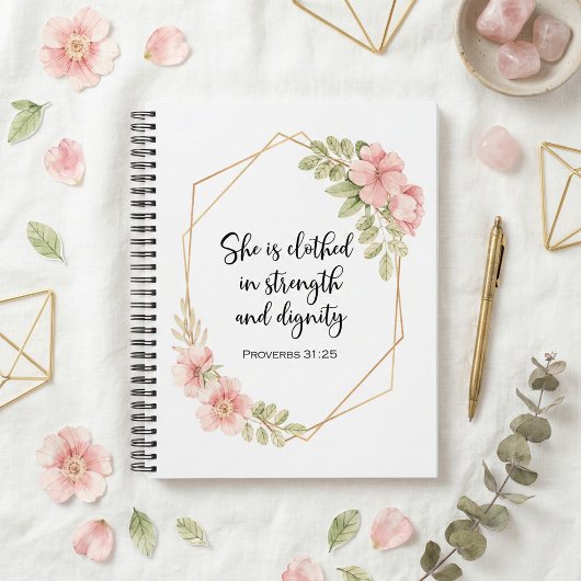 Carnet Proverbes 31:25 Force et Dignité Floral