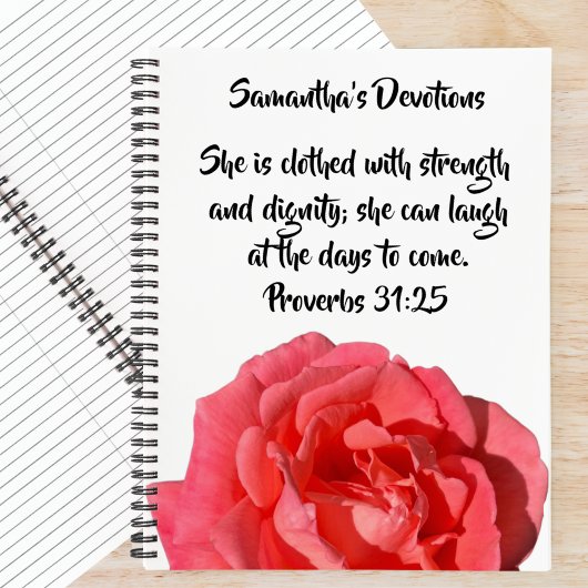 Carnet Proverbs 31:25 Red Rose Christian Custom Devotion
