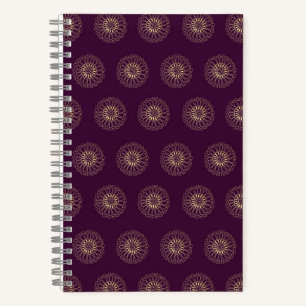 Carnet Prune Médaillons de fleurs de zinnia dorées