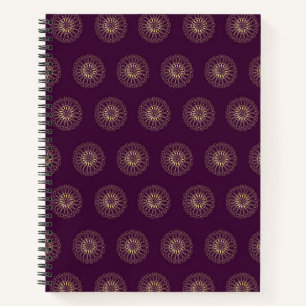 Carnet Prune Médaillons de fleurs de zinnia dorées