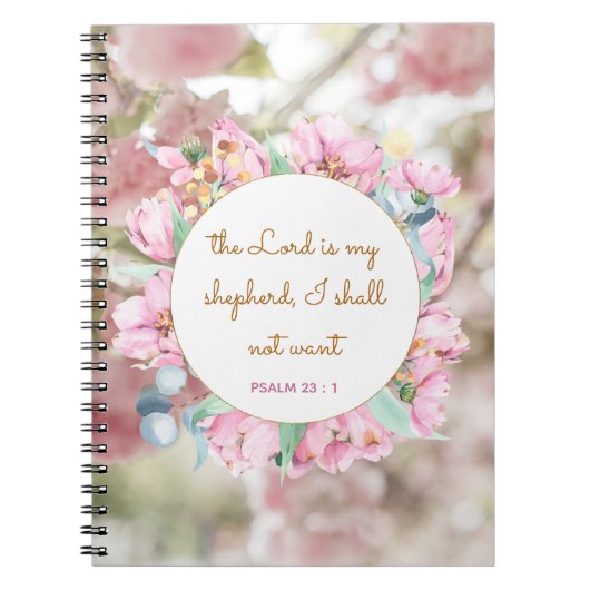 Carnet Psaume 23 Bible Verse Rose Floral Religieux Fille (Devant)