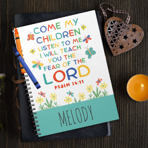 Carnet Psaume 34:11 joli verset biblique pour les enfants