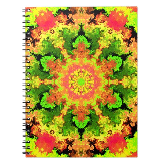 Carnet Psychédélic Hippie Flower Green Orange and Red (Devant)