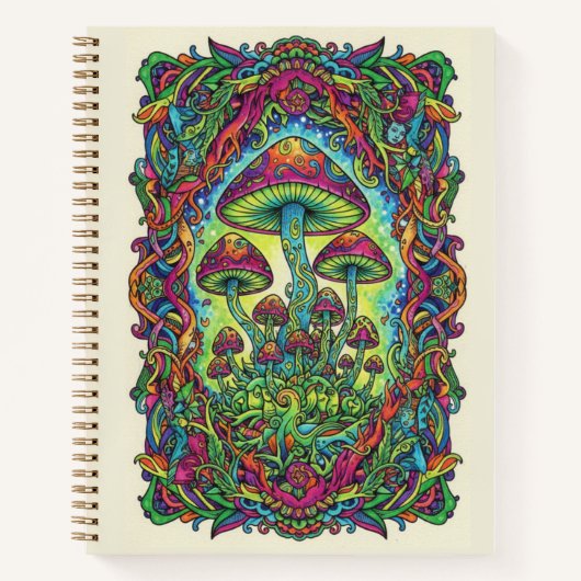 Carnet Psychedelic Neon Mushroom Forest Zen tangle (Devant)