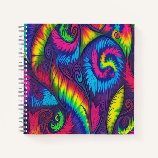 Carnet Psychedelic Tie Dye Rainbow Leaves Vibrant Spiral  (Devant)