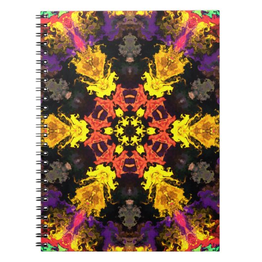 Carnet Psychédélique Hippie Fleur Rouge Jaune et Violet (Devant)