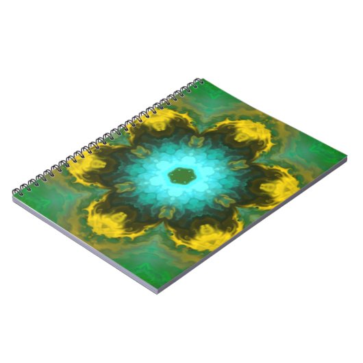 Carnet Psychédélique Mandala Flower Turquoise jaune et ve (Côté gauche)