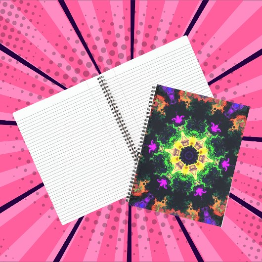 Carnet Psychédélique Mandala Flower vert violet et jaune