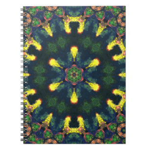 Carnet Psychédélique Mandala jaune bleu et vert
