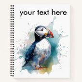 Carnet Puffin aquarelle adorable, personnalisé (Devant)