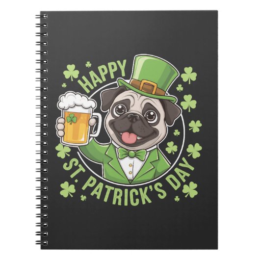 Carnet Pug amusant de la Saint-Patrick avec chope de bièr (Devant)