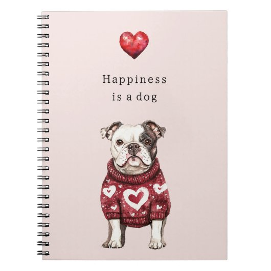 Carnet Pullover rouge coeurs blancs Le bonheur est un chi (Devant)