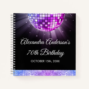 Carnet Purple 70th Birthday 70's Disco Ball Guest Book