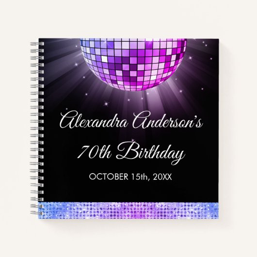 Carnet Purple 70th Birthday 70's Disco Ball Guest Book (Devant)