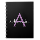 Carnet Purple Black Script Girl Nom du monogramme (Devant)