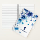 Carnet Purple Bleu Élégant Aquarelle Fleurs Monogramme (À l'intérieur)