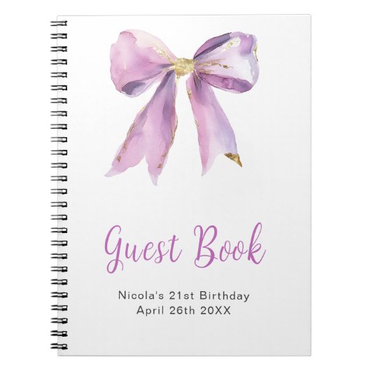 Carnet Purple Coquette Bow Birthday Party Guest Book (Devant)