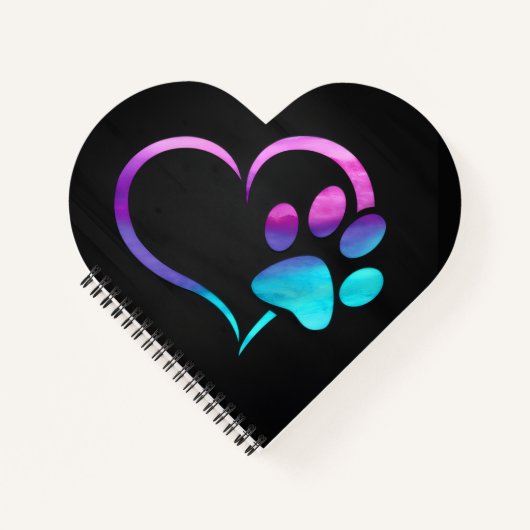Carnet Purple Cyan Dog paw Print Heart  (Devant)