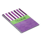 Carnet Purple Damask, Purple Stripes, Stripe, Votre Nom (Côté Droit)
