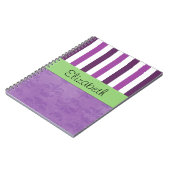 Carnet Purple Damask, Purple Stripes, Stripe, Votre Nom (Côté gauche)