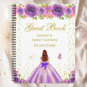 Carnet Purple Floral Brown cheveux Princess Sweet sixteen