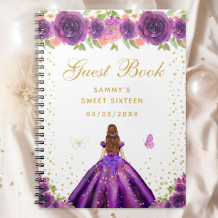 Carnet Purple Floral Brown cheveux Princess Sweet sixteen