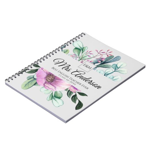 Carnet Purple Floral ENSEIGNANT Cadeau - Ajouter le nom d (Côté gauche)