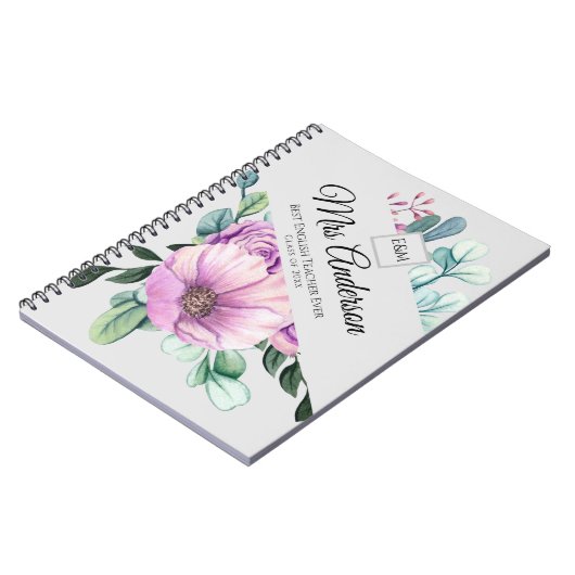 Carnet Purple Floral ENSEIGNANT Cadeau - Ajouter le nom d (Côté gauche)