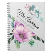Carnet Purple Floral ENSEIGNANT Cadeau - Ajouter le nom d (Devant)