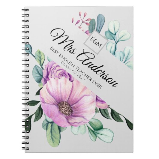 Carnet Purple Floral ENSEIGNANT Cadeau - Ajouter le nom d (Devant)