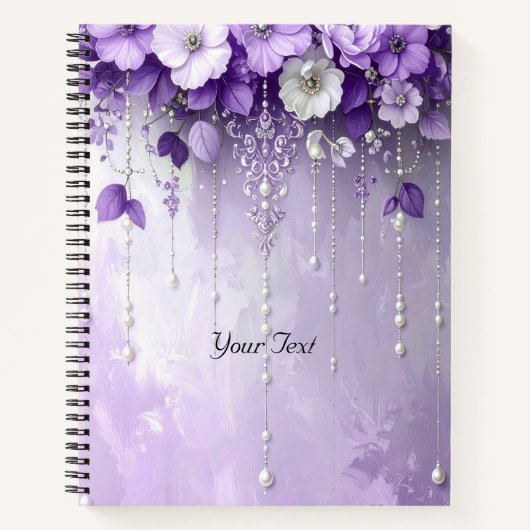 Carnet Purple Flowers with Dangling Pearls Notebook (Devant)