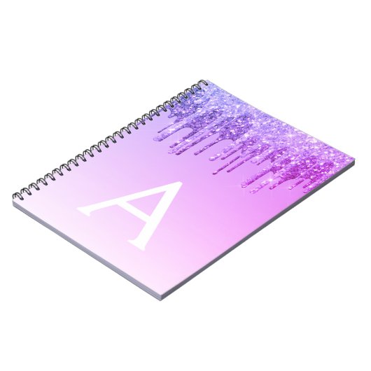 Carnet Purple Glitter Sparkle Monogram Notebook (Côté gauche)