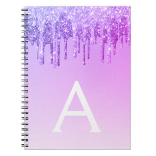 Carnet Purple Glitter Sparkle Monogram Notebook