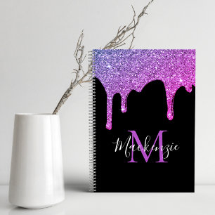 Carnet Purple Hot rose Parties scintillant gouttes Monogr