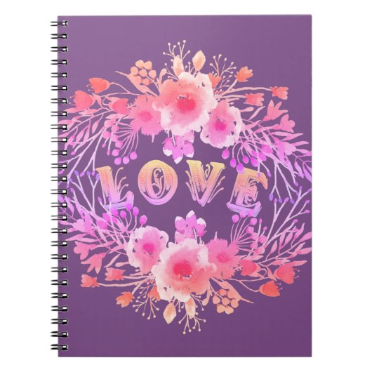 Carnet Purple LOVE dans l'aquarelle Fleurs (Devant)
