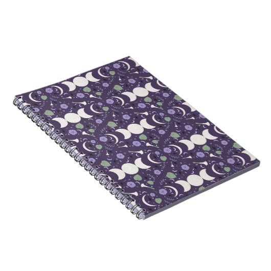 Carnet Purple Moon Phase Floral Pattern Spiral Notebook (Côté Droit)