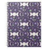 Carnet Purple Moon Phase Floral Pattern Spiral Notebook (Devant)