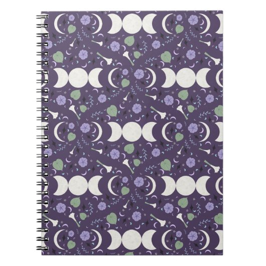 Carnet Purple Moon Phase Floral Pattern Spiral Notebook (Devant)