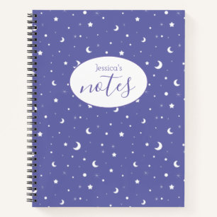 Carnet Purple Moons and Stars Nom personnalisé