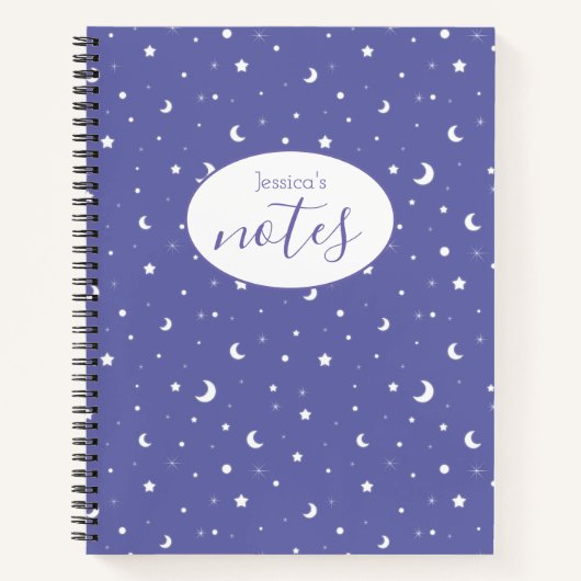 Carnet Purple Moons and Stars Nom personnalisé (Devant)