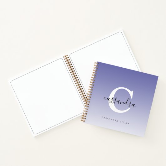 Carnet Purple Ombre Moderne Monogramme Nom Du Script (Intérieur)