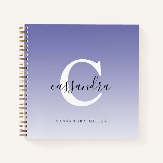 Carnet Purple Ombre Moderne Monogramme Nom Du Script (Devant)