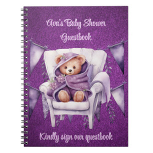 Carnet Purple Teddy Bear Girl Baby shower Guestbook