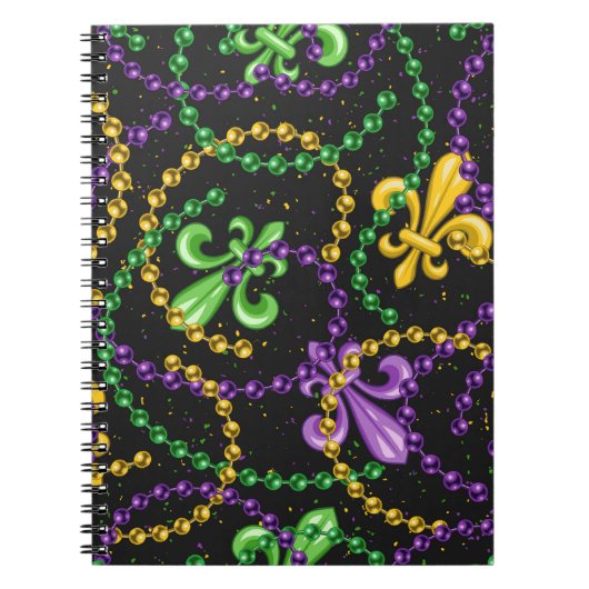 CARNET PURPLE VERT JAUNE MARDI GRAS BEADS & FLEUR (Devant)