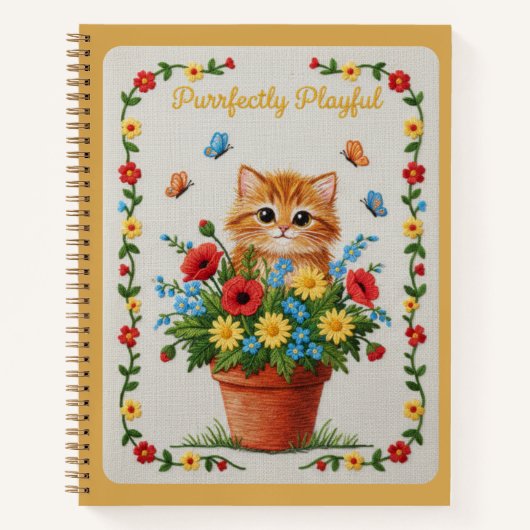 Carnet Purrfectly Playful Embroidered Kitten Poppies (Devant)