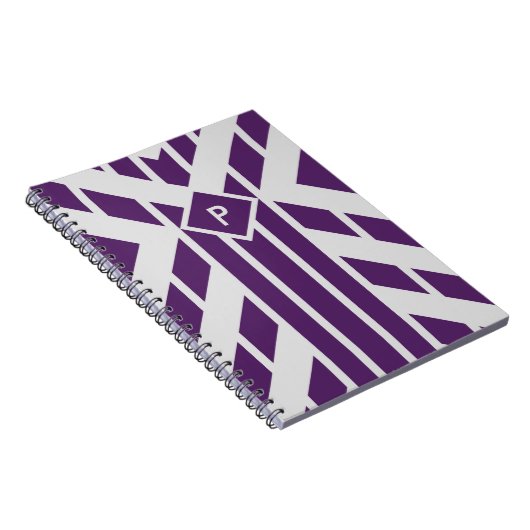 Carnet Quadrangle violet rayures sur gris avec Monogramme (Côté Droit)