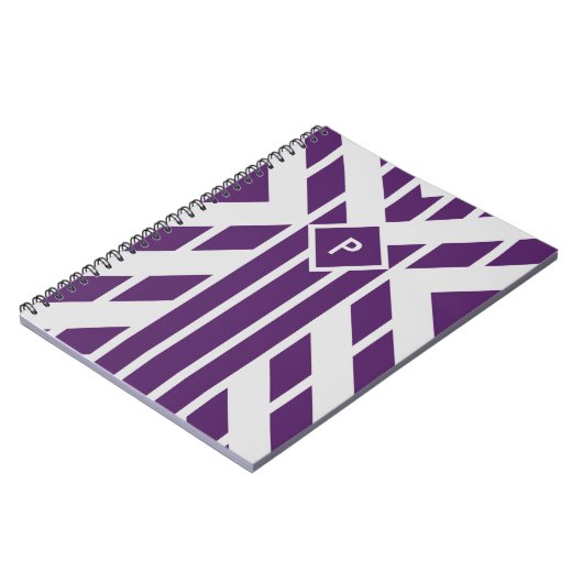 Carnet Quadrangle violet rayures sur gris avec Monogramme (Côté gauche)