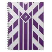 Carnet Quadrangle violet rayures sur gris avec Monogramme (Devant)