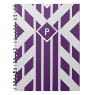 Carnet Quadrangle violet rayures sur gris avec Monogramme
