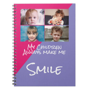 Carnet Quatre photos d'enfants me font sourire rose viole